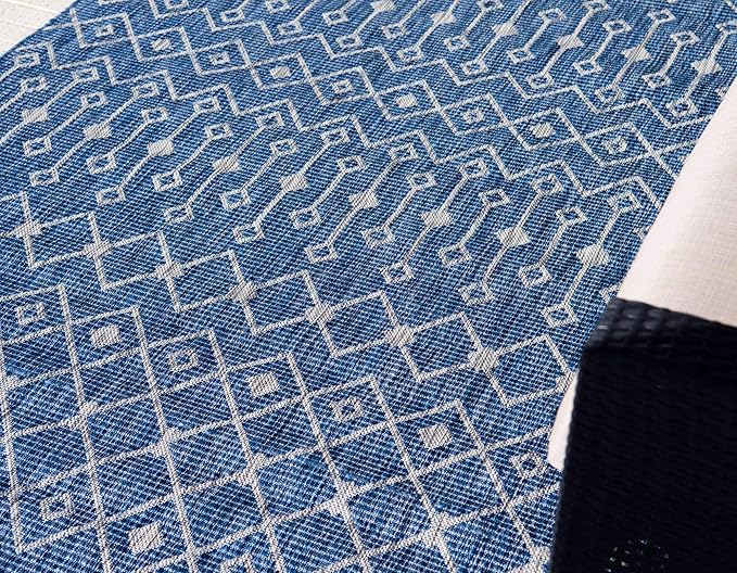 Unique Loom Outdoor Trellis Collection Area Rug - Tribal Trellis (8' x 11' 4" Rectangle, Blue/ Ivory)