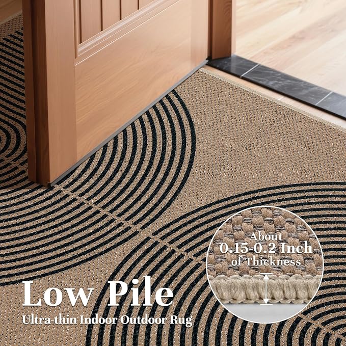 EDIMENS Easy Jute 2x3 Entryway Rug Door Mat Small Entry Rugs Indoor Outdoor | Non Slip Washable Rainbow Area Rug Farmhouse Low Pile Black Indoor Outdoor Doormat for Entrance Porch Doorway