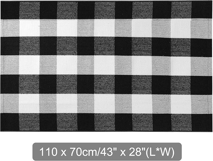 uxcell Buffalo Check Rug,Plaid Outdoor Rug,Layered Door Mat,Cotton Gingham Rugs,Floor Mat for Front Porch/Runner/Bedroom/Kitchen/Farmhouse 43"x28" Black & White