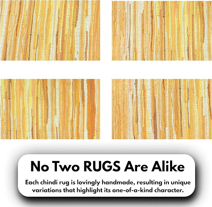 Ramanta Home 100% Cotton Hand Woven Tonal Chindi Rag Rug 2'x3' - Mustard, Recycled Reversible Rug, Boho Rustic Farmhouse Rugs for Living Room, Dinning Room, Kitchen Floor Mats - 24"x36"