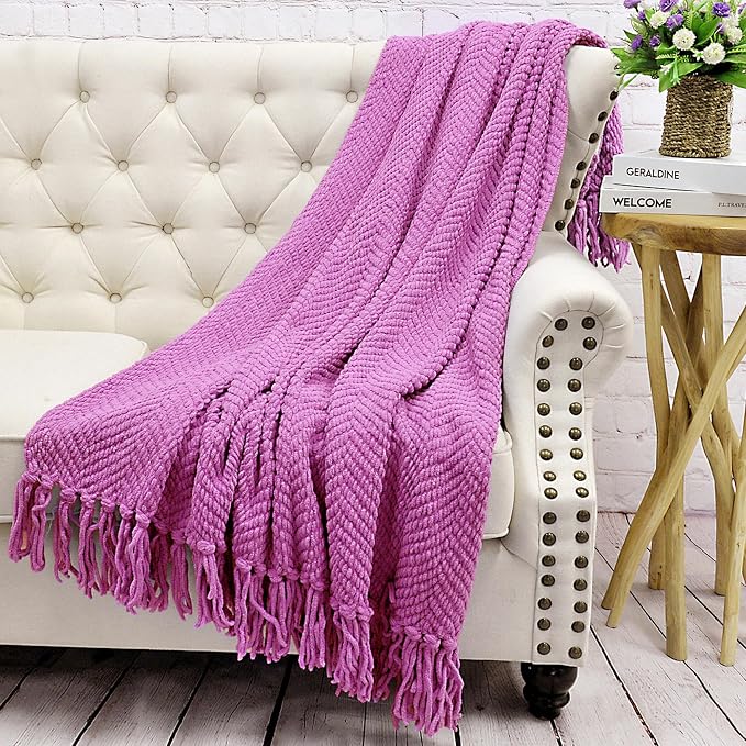 Home Soft Things Purple Throw Blanket Knitted Tweed Throw 50'' x 60'', Violet, Super Soft Cozy Warm Comfortable Breathable Throw for Living Room Chair Couch Bed Sofa Bedroom Home Décor