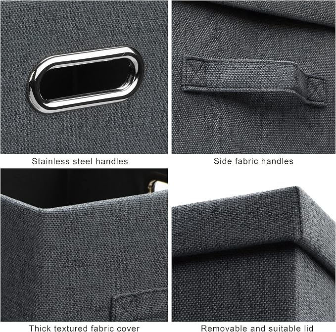 Graciadeco Large 17" 36 Quart Collapsible Stackable Storage Bins with Lids, 3 Packs Dark Gray Foldable Fabric Closet Storage Boxes with Lids, Heavy-duty Linen Cube Baskets(17x12x11) | 36 Quart 3 Pack Dark Gray Collapsible Stackable Linen Fabric 4 Handl...