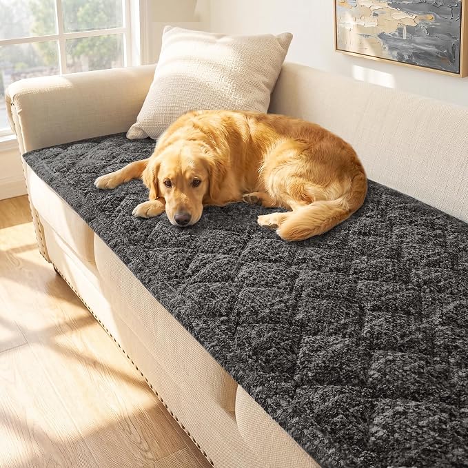 H.VERSAILTEX Chenille Couch Cover for Dogs Washable Soft Large Sofa Covers Sectional Sofa Cover Heather Blending Non-Slip Thick Couch Protector Dog Pet Bed Covers(Heathered Charcoal, 28" x 83")