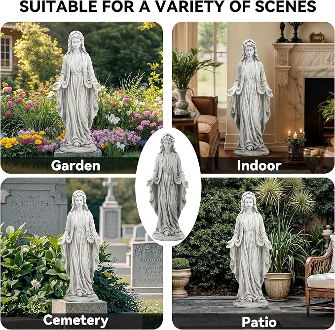 Virgin Mary Statue Outdoor, Large 30 Inch Religious Garden Statue | Blessed Catholic Praying Statue, Durable Weather MGO Stone Sculptures, for Home,Yard,Patio,Forch, Brings Peaceful Blessings