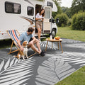 GENIMO Outdoor Rug, Waterproof Plastic Rugs 9'x18' for Camping Grey White | Outside Larger Leaf Carpet Mat for Patio Decor, RV, Porch, Camper, Deck, Picnic, Beach, Backyard, Reversible, Foldable