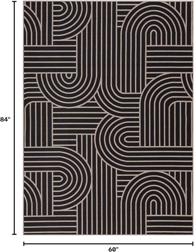 GarveeHome Rainbow Easy Jute Rug 5x7 Abstract Washable Non Slip Living Room Ultra-Thin Bedroom Rug, Non Skid Backing Non Shedding Accent Carpet for Dining Room Office