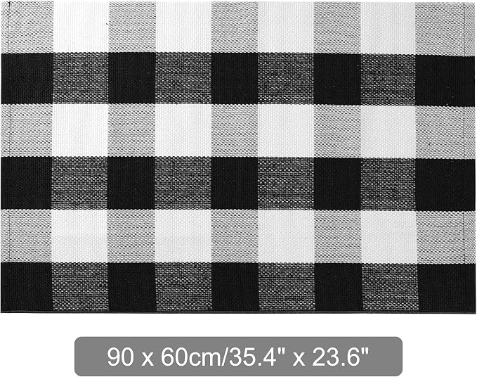 uxcell Buffalo Check Rug,Plaid Outdoor Rug,Layered Door Mat,Cotton Gingham Rugs,Floor Mat for Front Porch/Runner/Bedroom/Kitchen/Farmhouse 35"x24" Black & White