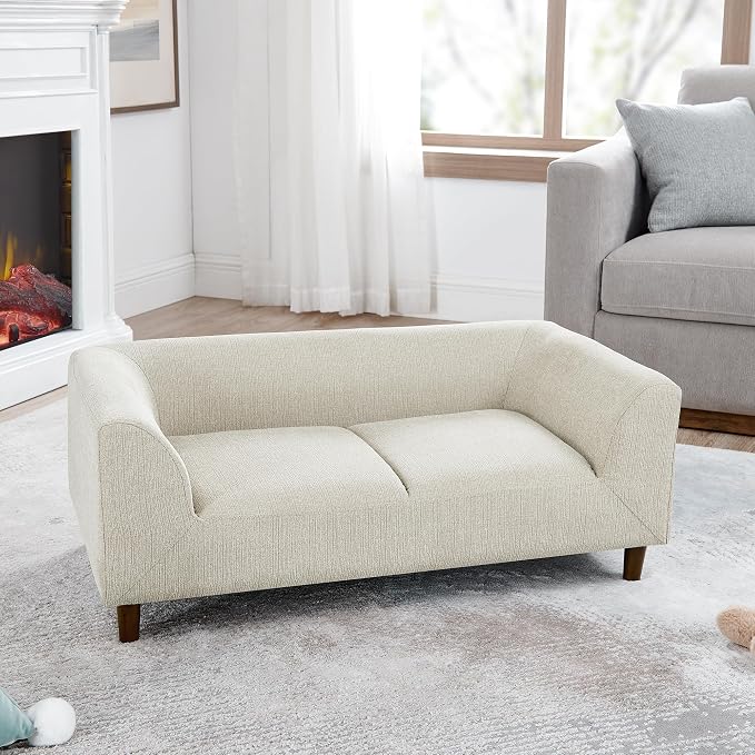 Dog Sofa Couch for Medium Dogs, 39" Memory Foam Dog Sofa Bed, Modern Elevated Pet Couch Bed with Wooden Legs for Medium Dogs, Beige Grey
