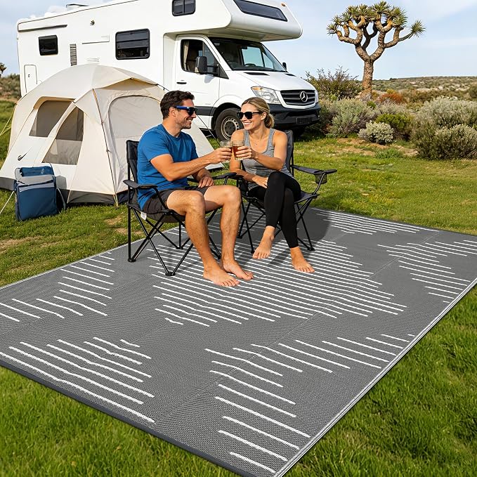 Garvee Waterproof Outdoor Rug 5x8 Rug Plastic Reversible Area Rugs Indoor Outdoor Carpet for Patio RV Porch Balcony Backyard Picnic Grey White