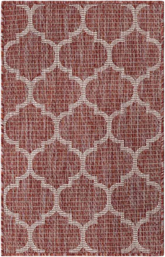 Unique Loom Outdoor Trellis Collection Area Rug (2' x 3' 1" Rectangle, Rust Red/ Ivory)