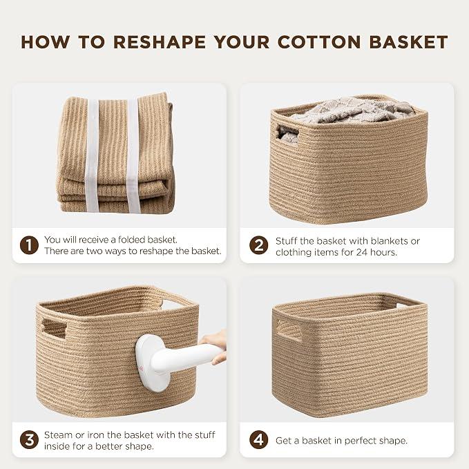 4 Pack Storage Baskets for Organizing, Shelf Baskets with Handles, Green | 14.5"Lx9.8"Wx9"H, Woven Basket, Cotton Rope Basket, Toy Storage, Cube Shelf, Gift Baskets Empty, Home Decor