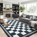 Vasofe 6x9 Checkered Jute Outdoor Rug, Washble Patio Balcony Plaid Area Rug | Washable Living Room Indoor Carpet, Non Slip Farmhouse Neutral Geometric Rugs for Camping Dining Room Backyard, Black/White