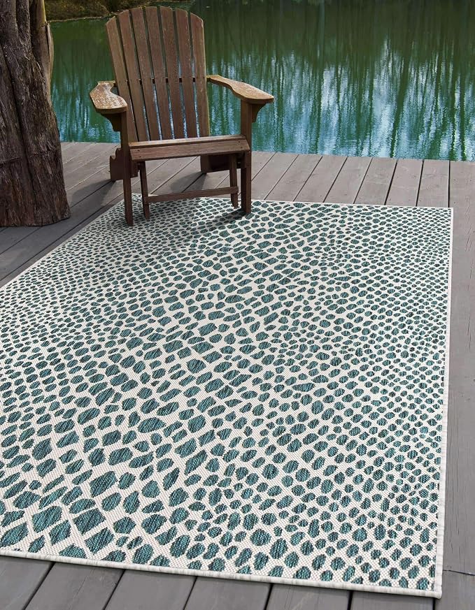 Unique Loom Outdoor Collection Area Rug - Cape Town (5' 3" x 8' Rectangle, Teal/ Ivory)