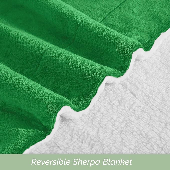 Elegant Comfort Ultra Soft Reversible Flannel Sherpa Blanket - Cozy Silky Fleece Throw for Couch, Bed - Plush Fuzzy Warm Winter Blanket for Gift, King, Emerald Green
