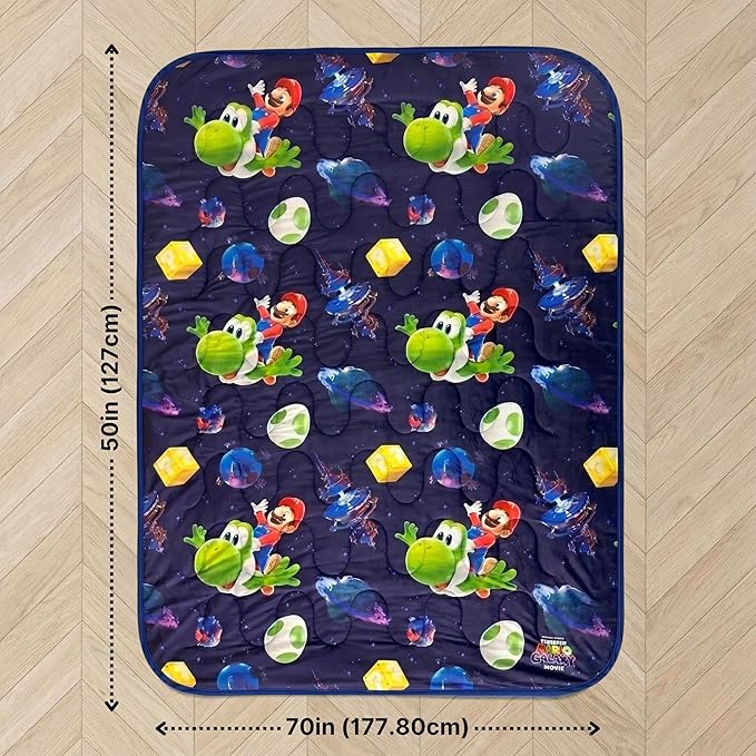 Super Mario Galaxy Movie Cooling Throw for Hot Sleepers, 50 x 70 Inch Lightweight All-Season, Soft Breathable Cooling Fabric for Couch, Bed, (Officially Licensed Product) by Franco Calm