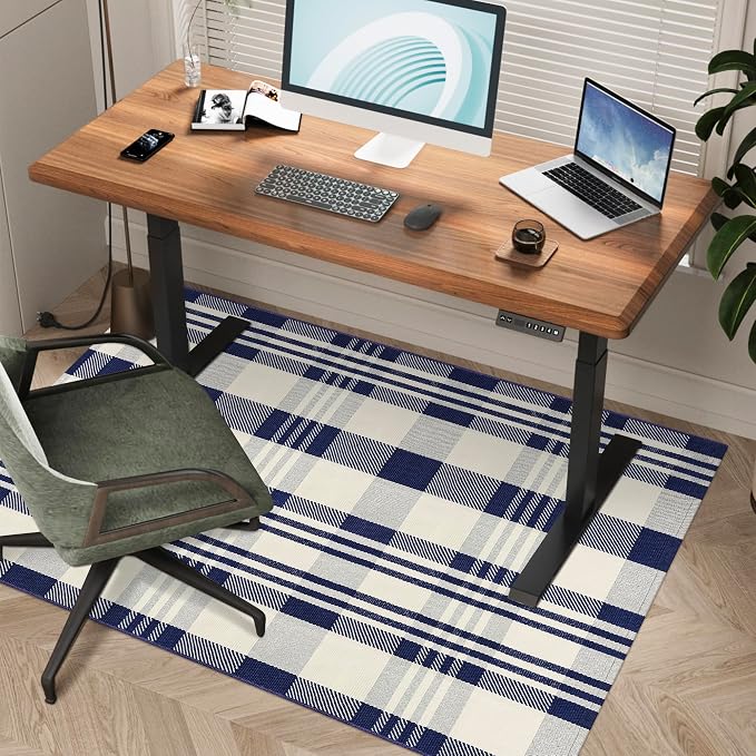 Buffalo Plaid Rug 3x5 Cotton Woven Buffalo Check Rug Navy and Off White Front Porch Doormat Checkered Outdoor Washable Indoor Outdoor Area Rug Layered Door Mats Carpet for Entryway Kitchen Farmhouse
