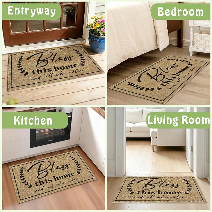 Door Mat Welcome Mats for Front Door Christian Doormat for Indside Outside Entrance God Bless This Home Matt for Family Housewarming Gifts Non-Slip Floor Rugs for Porch Hallway Home Decor 16.9"x29.9"