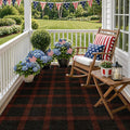 5x7 Farmhouse Mudroom Rug – Washable Non Slip Large Entryway Area Rug for Back Door, Garage Entrance, Durable Indoor Outdoor Style Plaid Rug for Kitchen Dining Room, Dark Brown