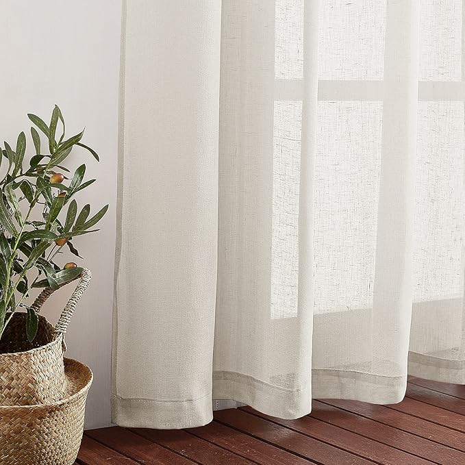 NICETOWN Kitchen Curtains Linen Burlap Drapes for Bedroom, Grommet Top Semi Sheer Privacy Window Treatment Light Filtering for Living Room, Natural, W52 x L45, Set of 2