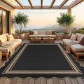 8x10 Scalloped Rug Easy Jute Washable Rug for Living Room Indoor Outdoor Black Geometric Non Slip Carpet for Under Table Neutral Carpet for Backyard Patio Dining Room