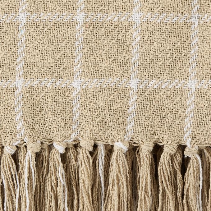 DII Transitional Checked Plaid Woven Throw, 50x60, Vintage Linen