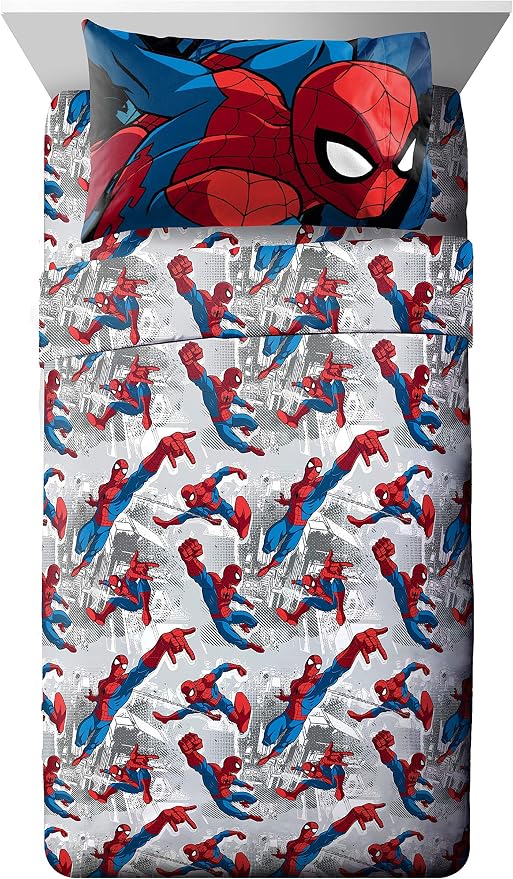 Marvel Spiderman Full Size Comforter Set 5 Piece Kids Bedding, Multi | Bed in a Bag, Comforter Sheets Pillowcases, Official Product, Soft Microfiber, Machine Washable, Easy Care, Boys Gift