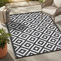 FH Home Outdoor Rug - Waterproof, Fade Resistant, Reversible - Premium Recycled Plastic - Geometric - Patio, Porch, Deck, Balcony - Aztec - Black & White Crease Free - 5 x 8 ft