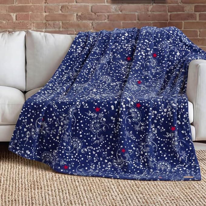 Lucky Brand 50" x 70" Plush Throw Blanket, Bandanny Blue/Red | Blanket for Sofa or Bed