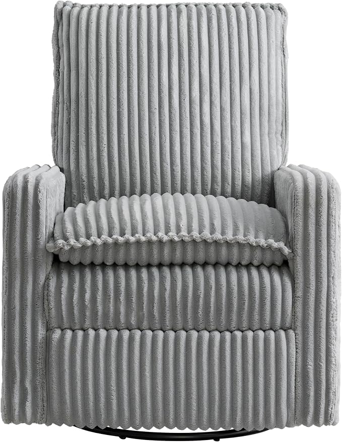 Oxford Baby Uptown Upholstered Glider Recliner Rocking Chair 360° Swivel for Nursery and Living Room - Corduroy Ash Gray, Green Guard Gold Certified