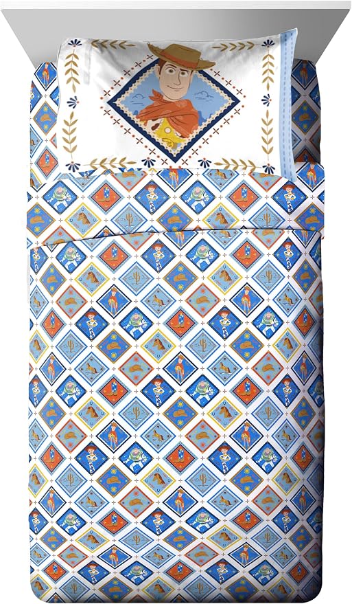 Jay Franco Kids Bed Set, Blue, Toy Story, 5 Piece Twin | Cozy Soft Bedding for Stylish Room Décor with Comforter, Sheets & Pillow Covers