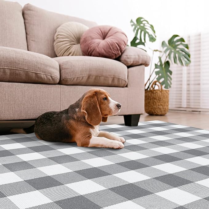 Buffalo Plaid Rug 6x9 Feet Buffalo Check Cotton Grey and White Checkered Rug Woven Washable Indoor Outdoor Area Rug Home Decor Carpet for Living Room Farmhouse Dining Bedroom Patio