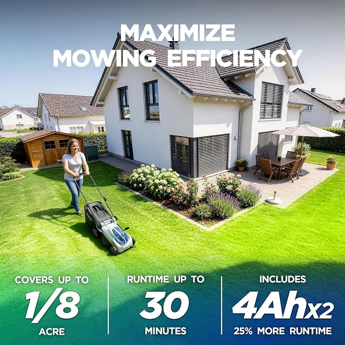 16-Inch 40V Max Brushless Cordless Electric Push Lawn Mower | Includes 40V Max 4.0Ah battery and charger; 148Wh total energy for fewer charging interruptions during routine yard care.