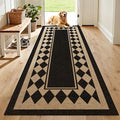 Washable Checkered Easy Jute Runner Rug 2x8, Black Checkerboard Geometric Outdoor Indoor Patio Bordered Rug, Woven Non Slip Thin Neutral Long Runner Carpet for Hallway Kitchen Entryway Porch