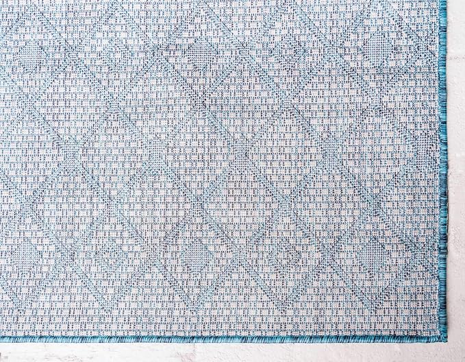 Unique Loom Outdoor Trellis Collection Area Rug - Tribal Trellis (7' 1" x 10' Rectangle, Teal/ Ivory)