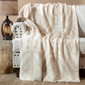 Carstens, Inc. Luxury Soft Stretchy Reversible Plush Throw Blanket, Large 50" x 60", Beige Moroccan