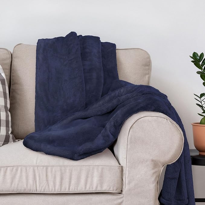 DEZ FURNISHINGS Ultra Soft Plush Fleece Throw Blanket, Double Sided Cozy Thick Warm Blanket for Sofa & Bed, King (108" x 90"), Navy Blue