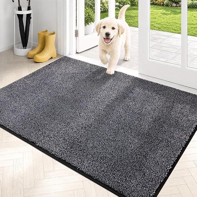 PURRUGS Dirt Trapping Door Mat 31.5" x 47", Non-Slip Machine Washable Entryway Rug, Dog Doormat, Indoor Front Door Mat, Super Absorbent Entry Rug for Muddy Shoes & Paws, Bluish Grey-Black