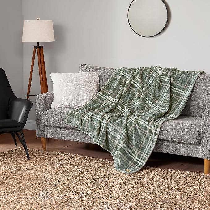 Lucky Brand Camper Plaid Olive Green 50"x70" Cozy Plush Blanket - Premium Microfiber Throw for Luxurious Comfort and Style