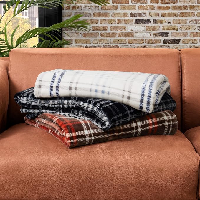 Lucky Brand Camper Plaid Black 50"x70" Cozy Plush Blanket - Premium Microfiber Throw for Luxurious Comfort and Style