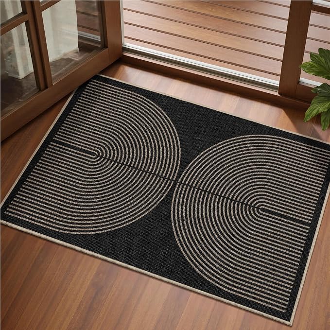EDIMENS Easy Jute 2x3 Entryway Rug Door Mat Small Entry Rugs Indoor Outdoor | Non Slip Washable Rainbow Area Rug Farmhouse Low Pile Black Indoor Outdoor Doormat for Entrance Porch Doorway