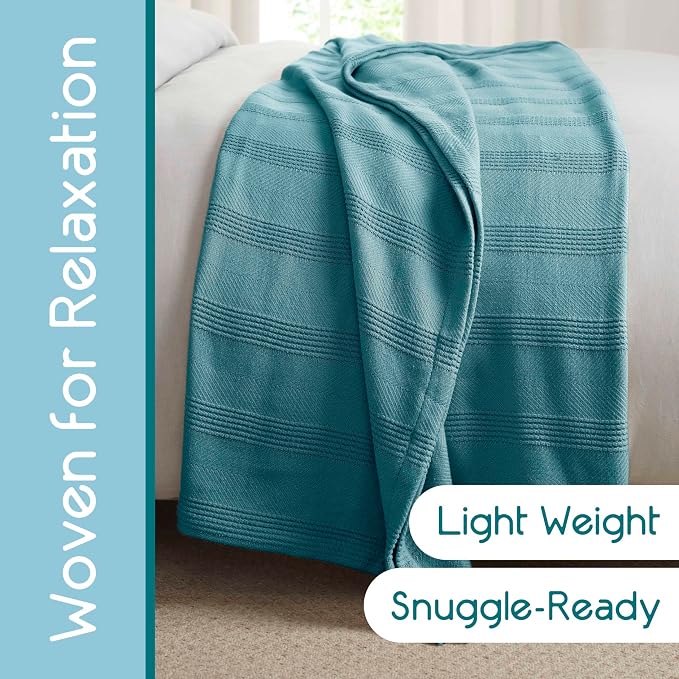 Vellux 100% Cotton Blanket, Twin, 66x90, Pacific Blue | Soft, Breathable Knit, Lightweight, All Season, Machine Washable, Oeko-Tex Certified, Hotel Quality