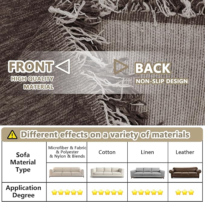 MYSKY HOME Loveseat Cover Deep Chocolate Couch Cover Sectional Couch Covers for 2 Cushion Couch Sofa Thick Universal Chenille Sofa Cover with Tassel Durable Furniture Protector for Dogs 91" x 118"