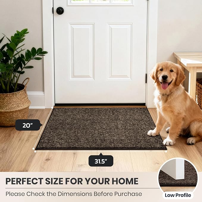 PURRUGS Dirt Trapping Door Mat 20" x 31.5", Non-Slip Machine Washable Entry Rug, Entrance Mat, Indoor Front Door Mat, Super Absorbent Entryway Rug for Muddy Shoes & Paws, Heathered Brown
