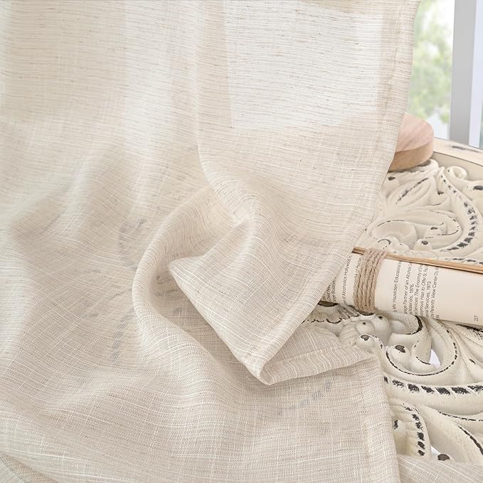 BGment Long Linen Curtains 102 Inch Length for Living Room, Oatmeal Window Drapes for Bedroom Farmhosue Decor with Rod Pocket Leightweight Rustic Country Textured, 2 Panels Set, Each 52 Inch Wide