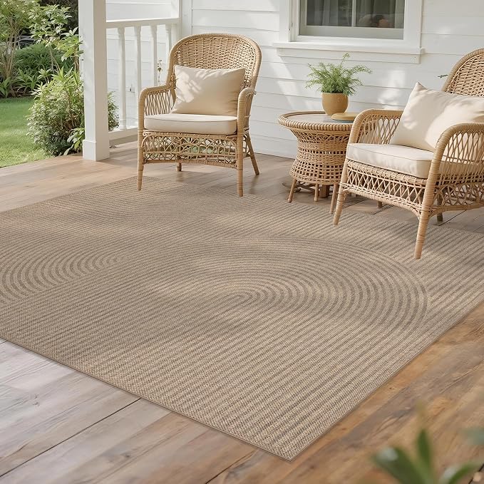 Easy Jute Rug for Pet Homes: 4x6 Outdoor Rug - Swirl Curved Pattern | Washable Design Cuts Your Cleaning Time by 75% and Maintain Shape and Texture after 50 Machine Wash Cycles