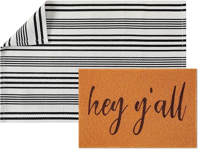 2 Pcs Outdoor Door Mat Combo Set Layered Outdoor Rug and Coir Welcome Doormat Non Slip Outside Floor Mat for Front Porch Entryway Patio Yard Decor(Hey Y'all,24'' X 35'',24'' X 16'')