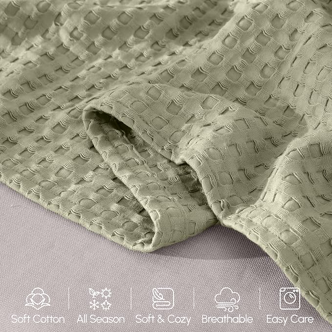 Elegant Comfort Premium 100% Cotton Waffle Blanket - Lightweight Breathable Waffle Weave Bed Blanket - Soft and Warm All Season Blanket for Couch, Sofa and Bed, King Size 90x108 Inches, Sage