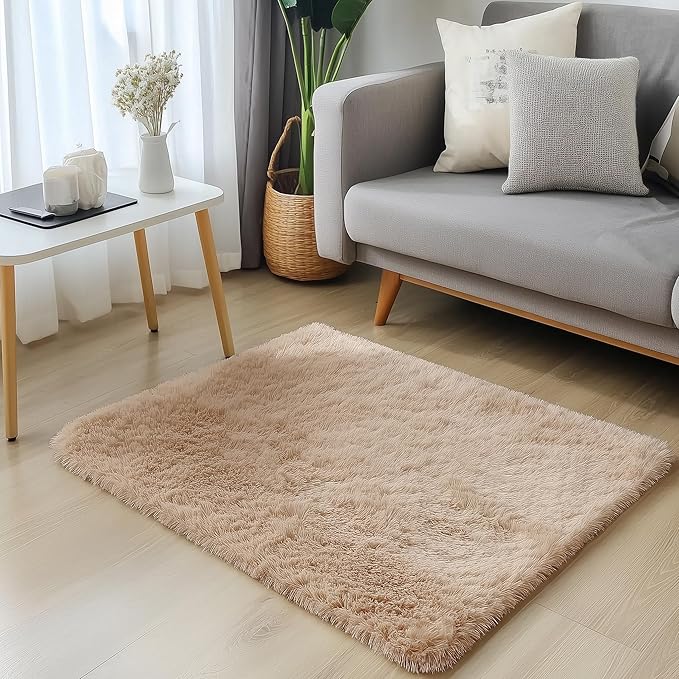 OLANLY 2x3 Machine Washable Small Bedside Rug, Soft Fluffy Shaggy Entryway Throw Rugs for Bedroom, Living Room, Indoor Floor Carpet for Kids Girls and Boys, Nursery Rooms, Home Decor Aesthetic, Beige