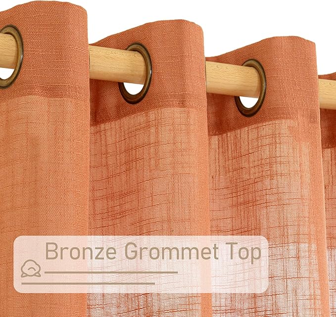 LAMIT Burnt Orange Semi Sheer Linen Curtains 63 Inch Length, Light Filtering - Image 4