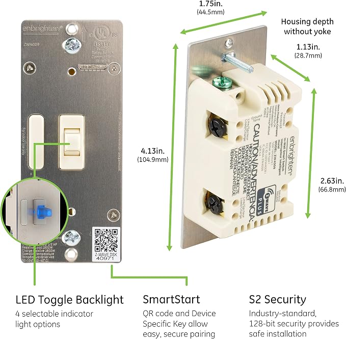 Enbrighten Z-Wave On/Off Switch, Toggle, Light Almond, 1 Pack | Line/Load Swapping, 3-Way Ready, Repeater and Range Extender, Hub Required, Works with Alexa & Google Home